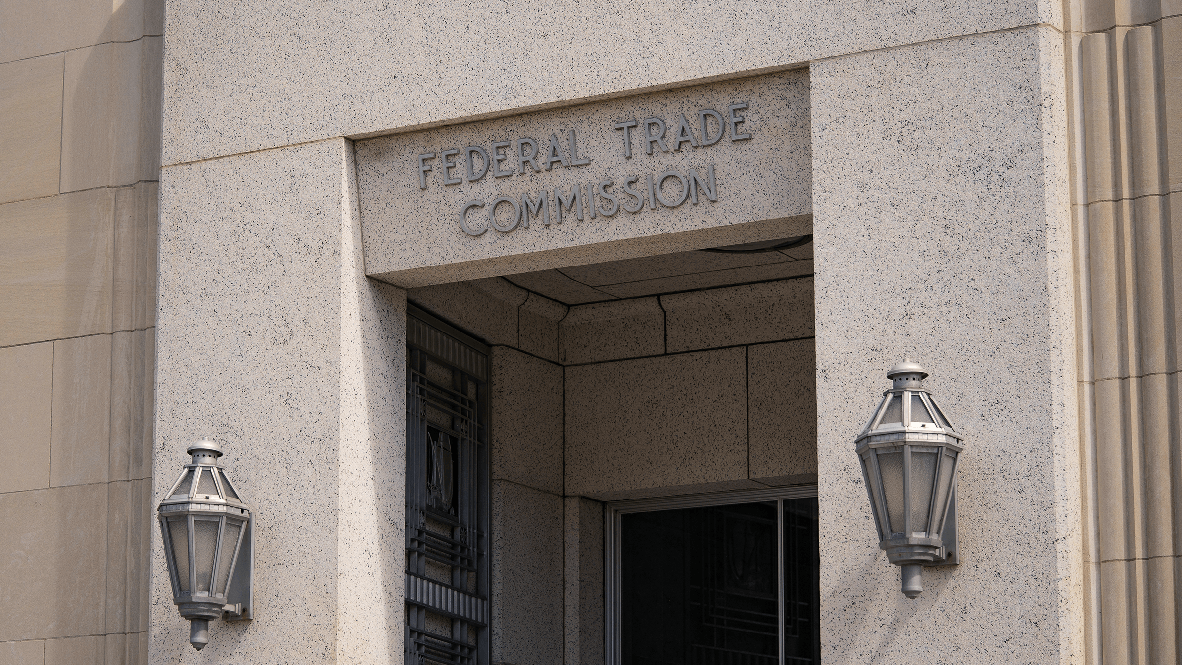 An image of the front door of the Federal Trade Commission building, Pennsylvania Avenue, Washington DC